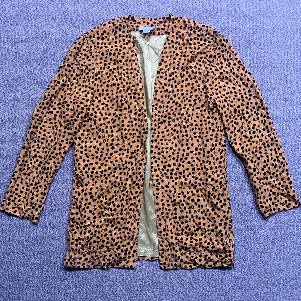 Vintage Silks by St Gillian Jacket Women 8 Orange 100% Silk Animal Print Blazer